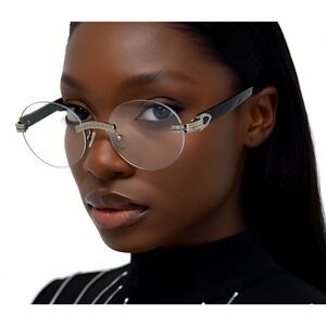 Elegant Rimless Sunglasses For Women Silver Frame Clear Tinted Lens UV400 Lentes